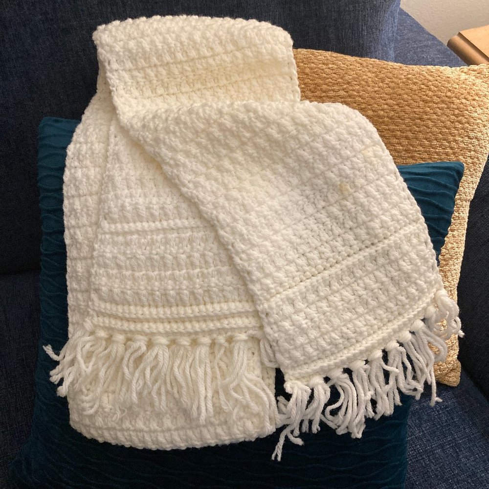 Winter White Woven Oversized Fringed Scarf 74" x 7"